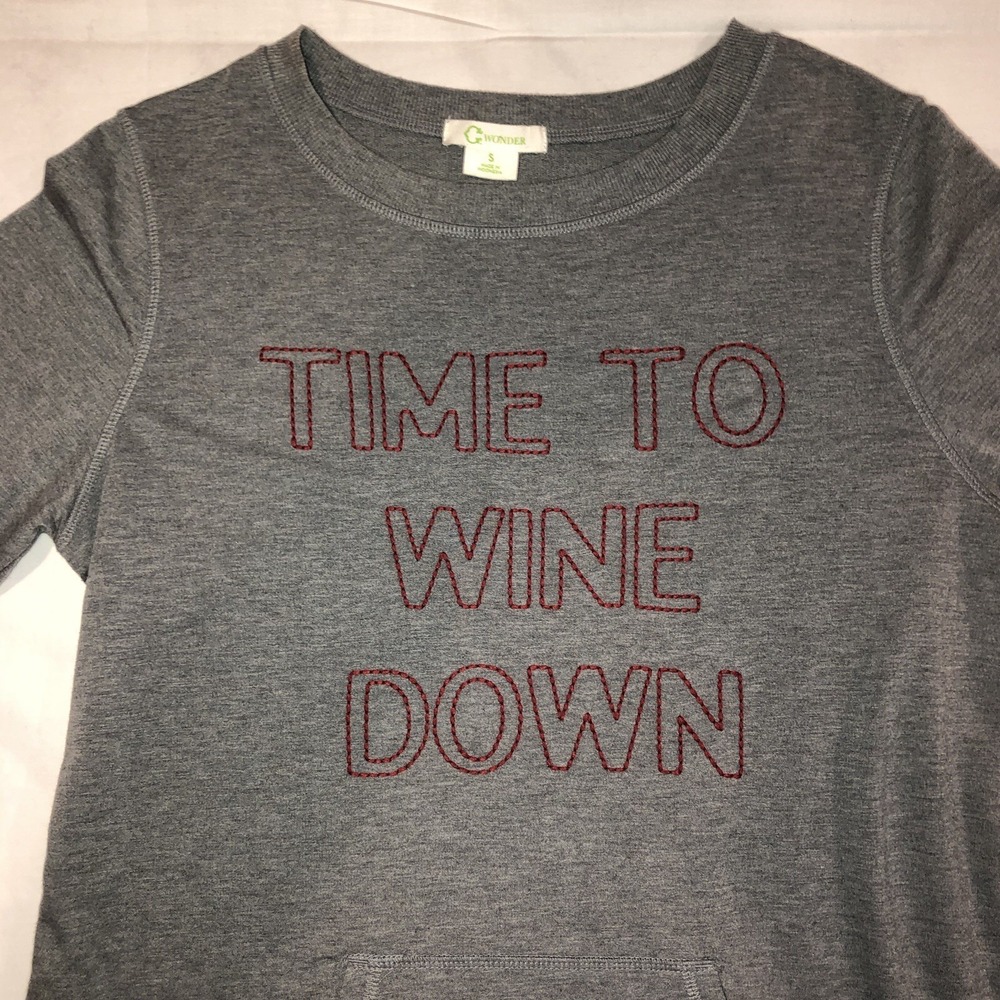 Womens "Time to Wine Down" Gray Sweater Pullover Sweatshirt Size Small C Wonder